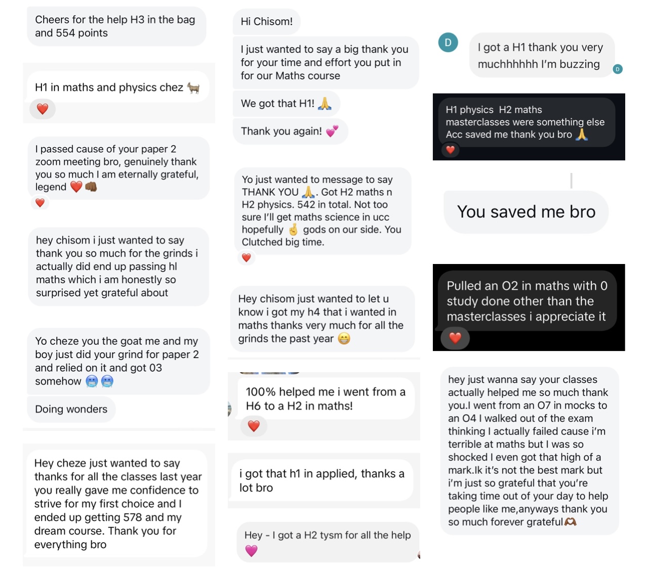 Real student thank-you messages from last year's crash courses